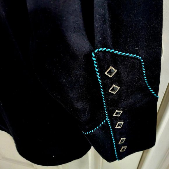 Vintage Scully Gunfighter Men's Western Button Down black w/teal piping. - Picture 7 of 7